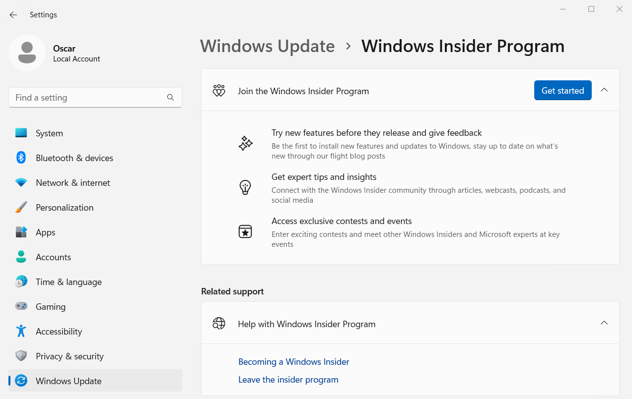 Follow Windows Insider Program (click on Get started button)